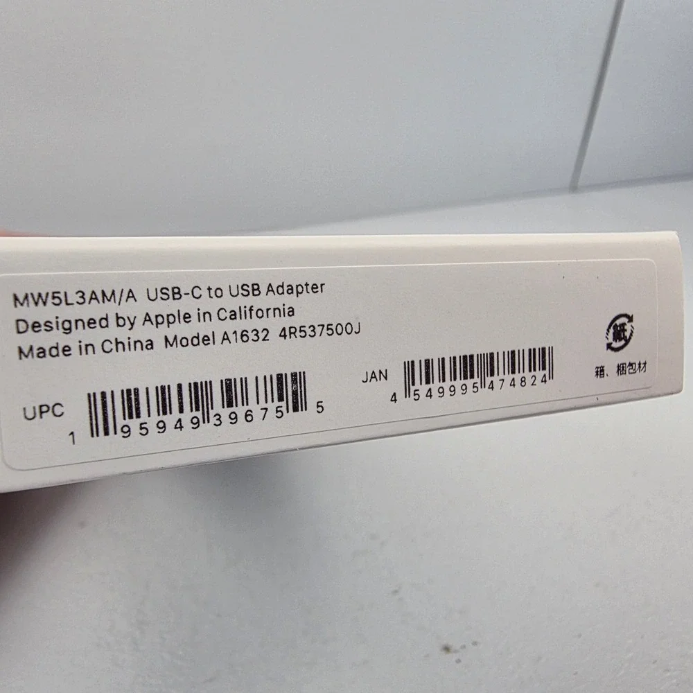 Apple USB C to‎ USB Adapter Model MW5L3AM A Genuine New Sealed A1632